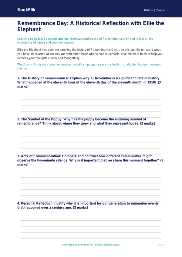 History remembrance day template year 4 greater depth worksheet preview — History Remembrance Day