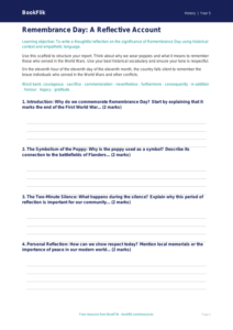 Free Remembrance Day Writing Frame | Year 5 | History | BookFlik