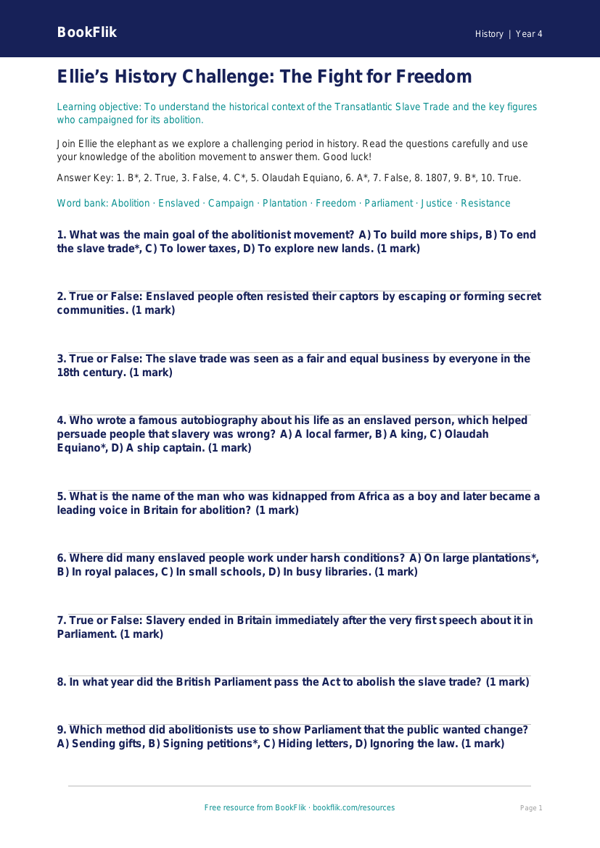 History slavery quiz year 4 greater depth worksheet preview — History Slavery