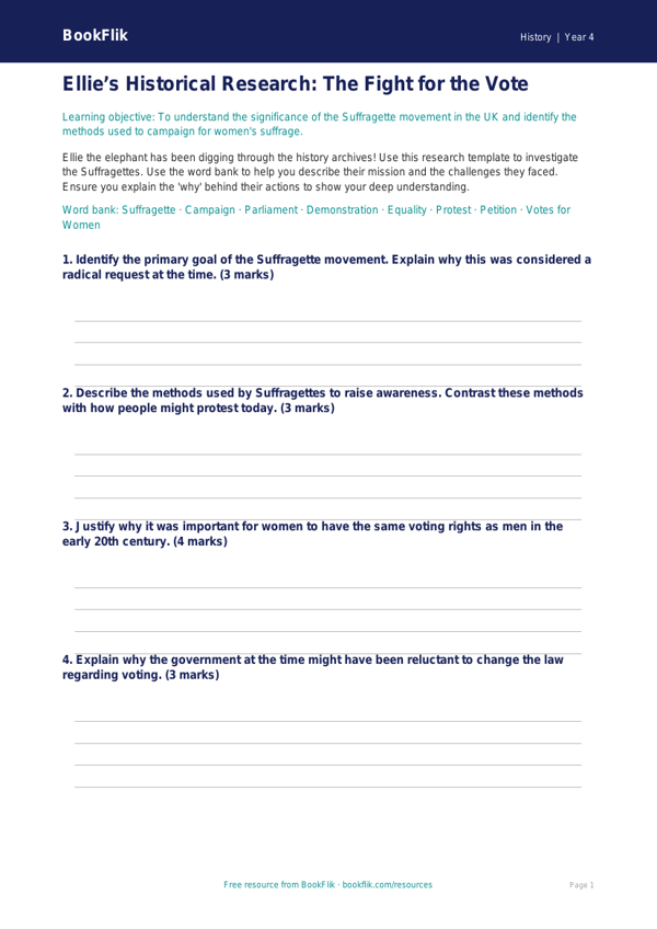 History suffragettes template year 4 greater depth worksheet preview — History Suffragettes