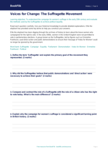 Free Suffragettes Worksheet | Year 4 | History | BookFlik