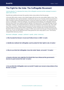 Free Suffragettes Comprehension | Year 5 | History | BookFlik