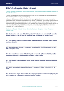 Free Suffragettes Quiz | Year 5 | History | BookFlik