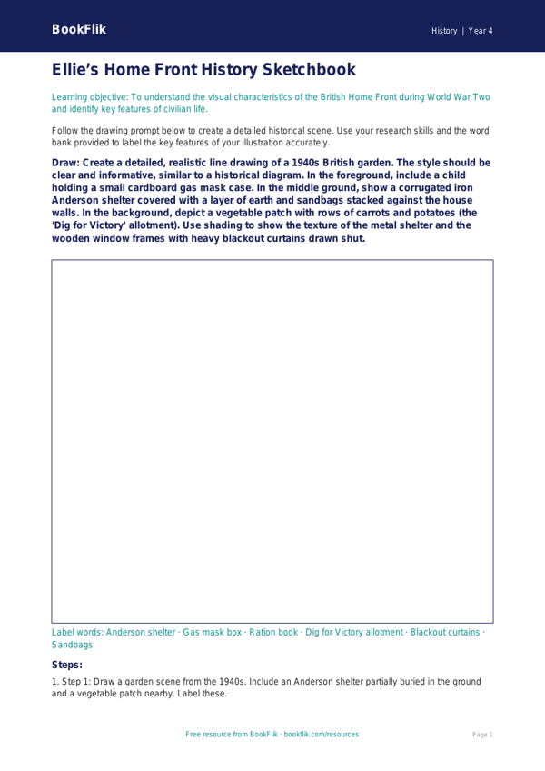 Free WW2 Drawing Sheet | Year 4 | History | BookFlik worksheet preview — History Ww2