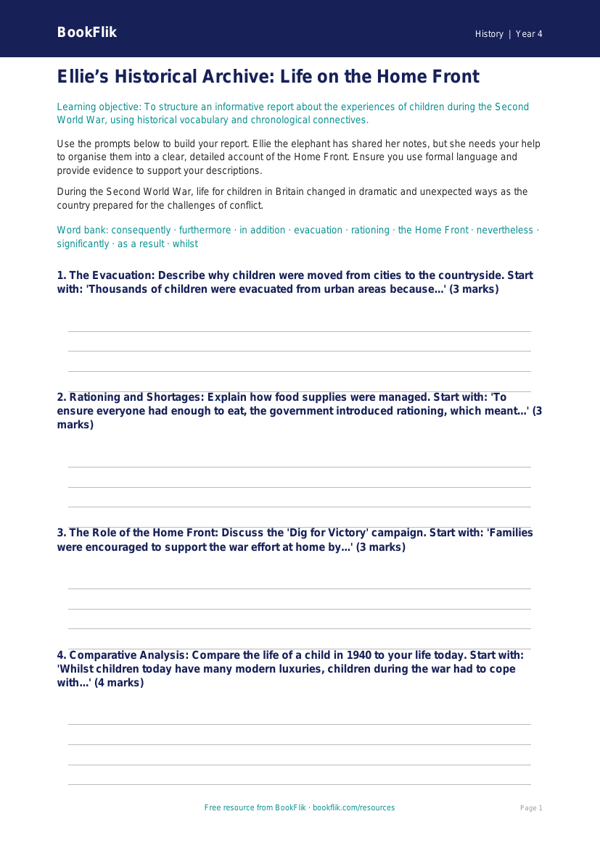History ww2 writing frame year 4 greater depth worksheet preview — History Ww2