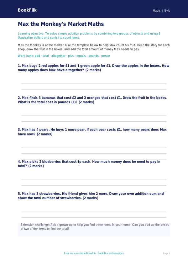 Free Addition Template | Foundation | Maths | BookFlik worksheet preview — Maths Addition
