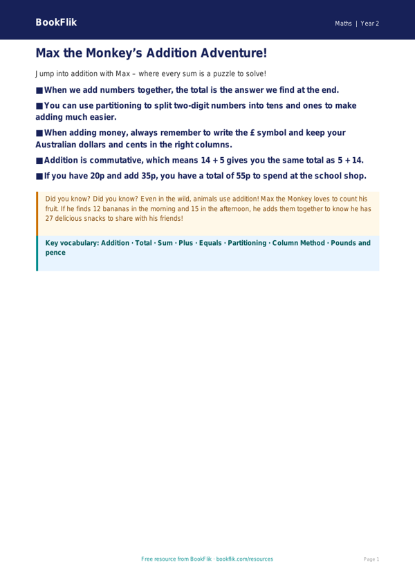 Free Addition Poster | Year 2 | Maths | BookFlik worksheet preview — Maths Addition