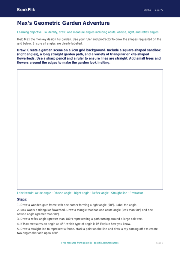 Free Angles Drawing Sheet | Year 5 | Maths | BookFlik worksheet preview — Maths Angles