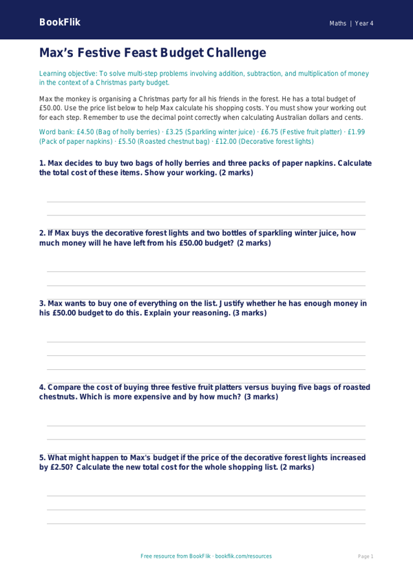 Maths christmas maths activity sheet year 4 greater depth worksheet preview — Maths Christmas Maths