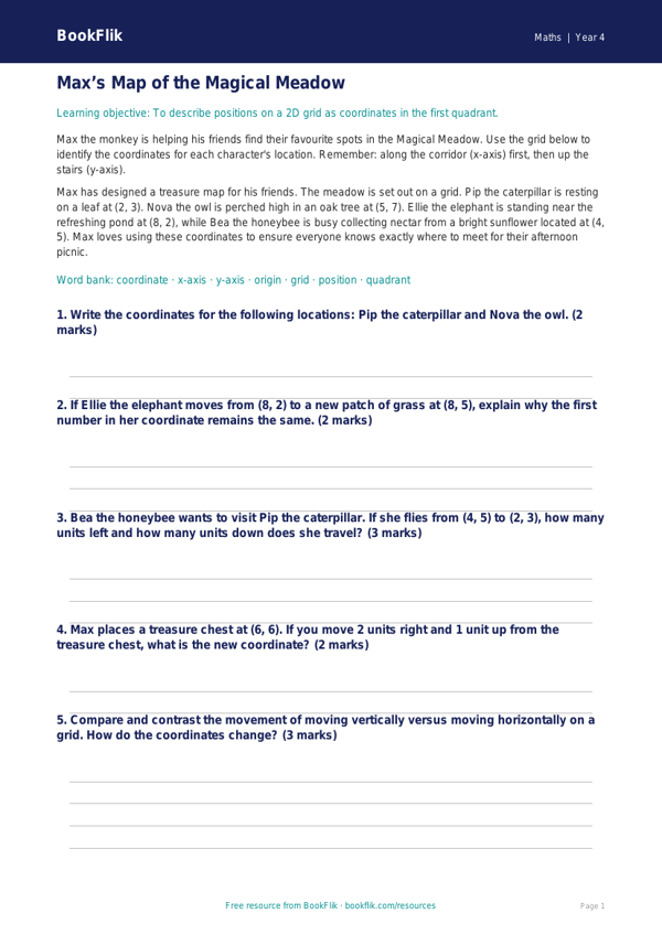 Free Coordinates Track Sheet | Year 4 | Maths | BookFlik worksheet preview — Maths Coordinates