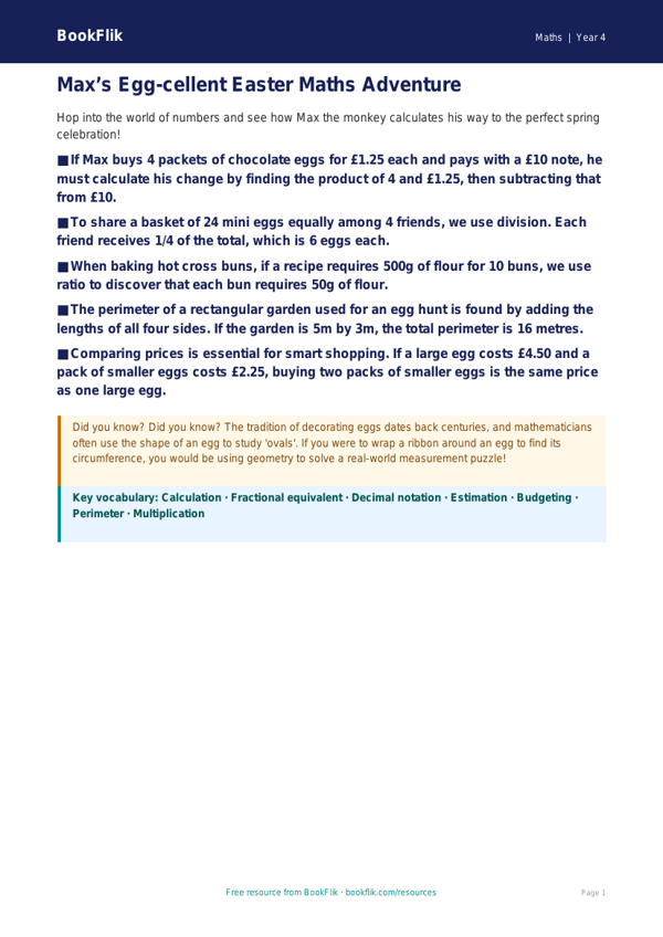 Free Easter Maths Poster | Year 4 | Maths | BookFlik worksheet preview — Maths Easter Maths