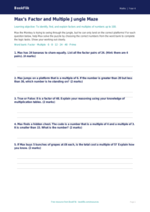 Free Factors And Multiples Activity Sheet | Year 4 | Maths | BookFlik