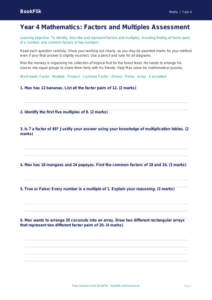 Free Factors And Multiples Assessment | Year 4 | Maths | BookFlik