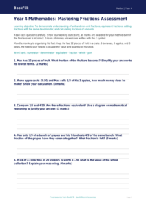 Maths fractions assessment year 4 greater depth