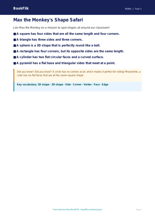 Free Geometry Poster | Year 1 | Maths | BookFlik worksheet preview — Maths Geometry