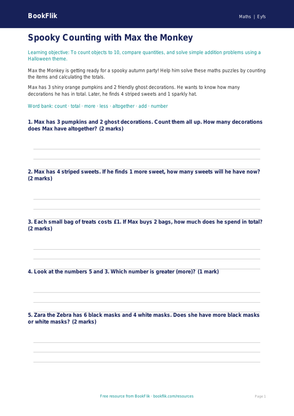 Free Halloween Maths Worksheet | Foundation | Maths | BookFlik worksheet preview — Maths Halloween Maths