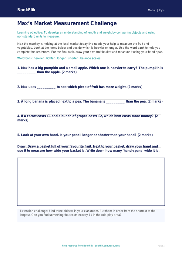 Free Measurement Activity Sheet | Foundation | Maths | BookFlik worksheet preview — Maths Measurement