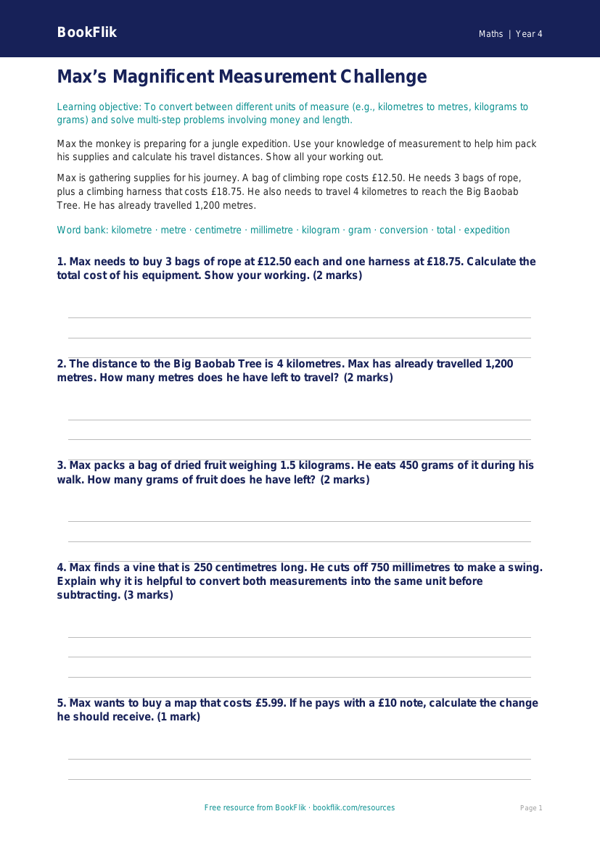 Maths measurement worksheet year 4 greater depth worksheet preview — Maths Measurement