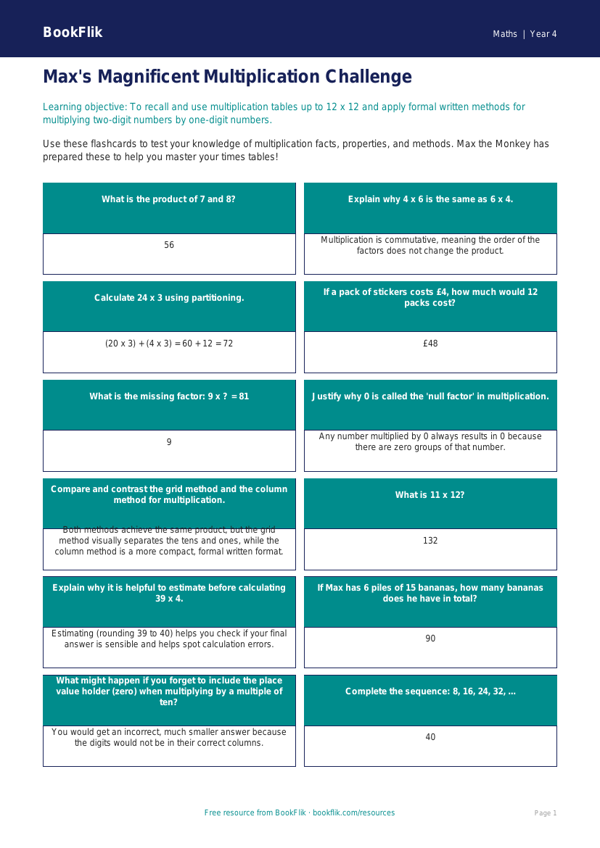 Advanced Multiplication Activities | Year 4 | Maths | BookFlik worksheet preview — Maths Multiplication