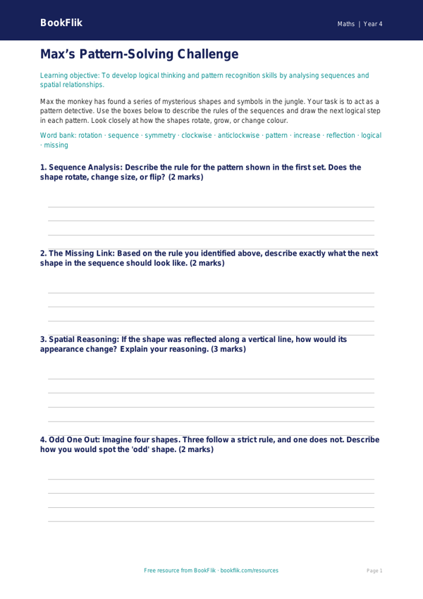 Maths non verbal reasoning template year 4 core worksheet preview — Maths Non Verbal Reasoning