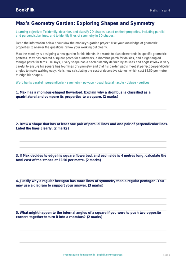Free Shape Track Sheet | Year 4 | Maths | BookFlik worksheet preview — Maths Shape