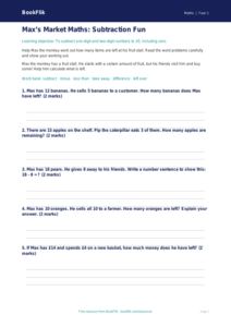 Free Subtraction Worksheet | Year 1 | Maths | BookFlik