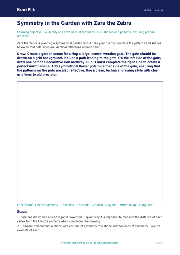 Free Symmetry Drawing Sheet | Year 4 | Maths | BookFlik worksheet preview โ Maths Symmetry