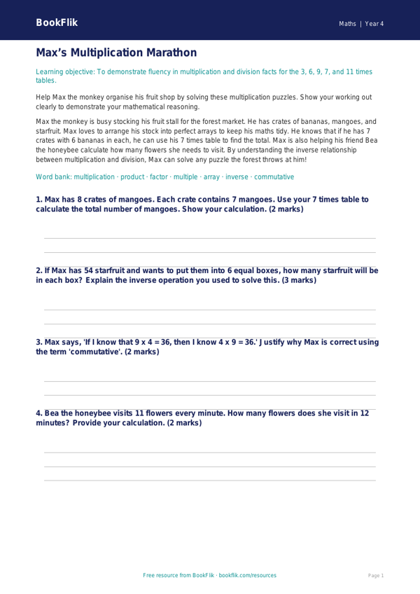 Free Times Tables Track Sheet | Year 4 | Maths | BookFlik worksheet preview — Maths Times Tables