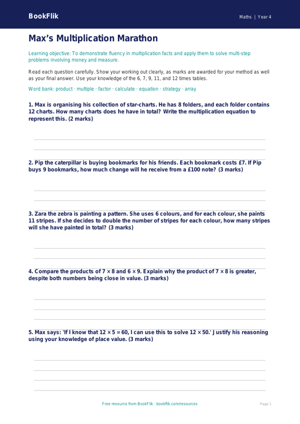 Advanced Times Tables Worksheet | Year 4 | Maths | BookFlik worksheet preview — Maths Times Tables