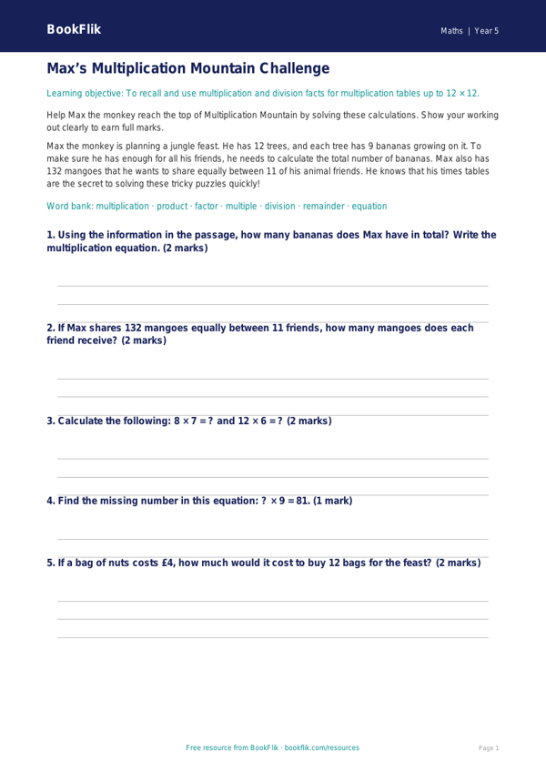 Free Times Tables Track Sheet | Year 5 | Maths | BookFlik worksheet preview — Maths Times Tables