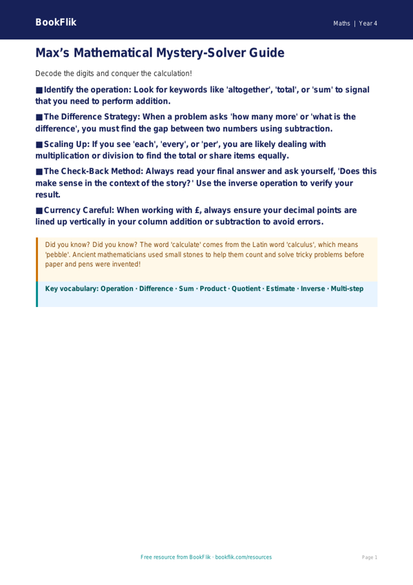 Free Word Problems Poster | Year 4 | Maths | BookFlik worksheet preview — Maths Word Problems