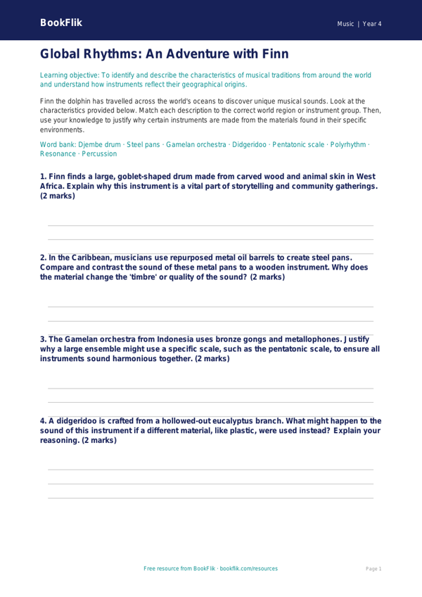 Free World Music Activity Sheet | Year 4 | Music | BookFlik worksheet preview — Music World Music