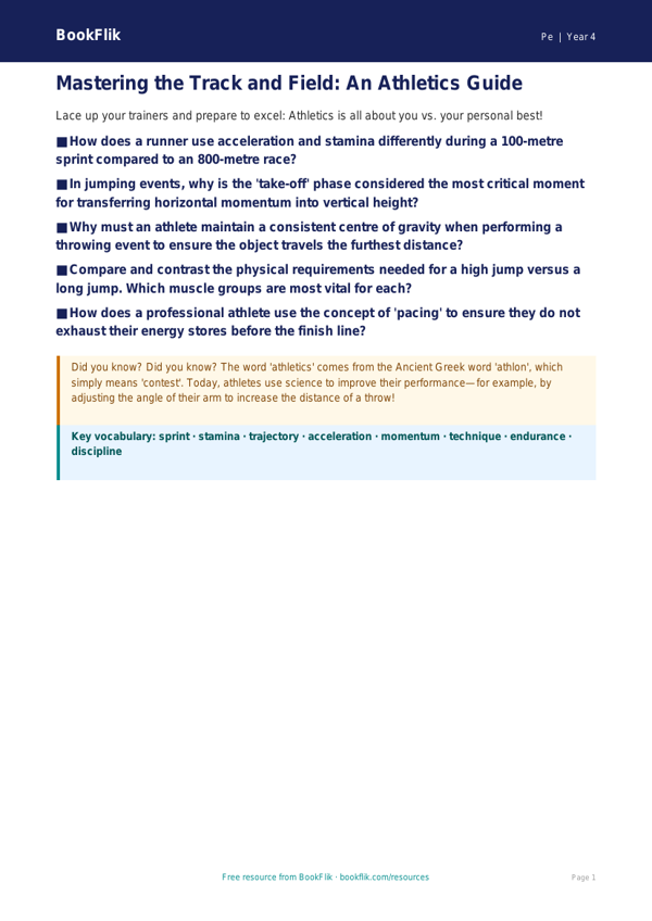 Athletics Poster for Year 4 Students | Australian Curriculum PE worksheet preview — Pe Athletics