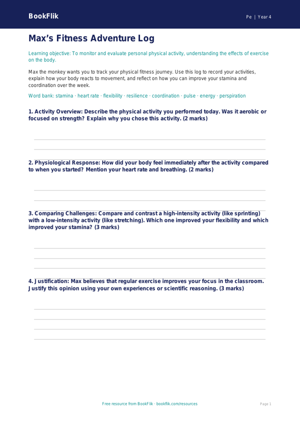 Year 4 Fitness Circuit Challenge | PE Lesson Plan | BookFlik worksheet preview — Pe Fitness
