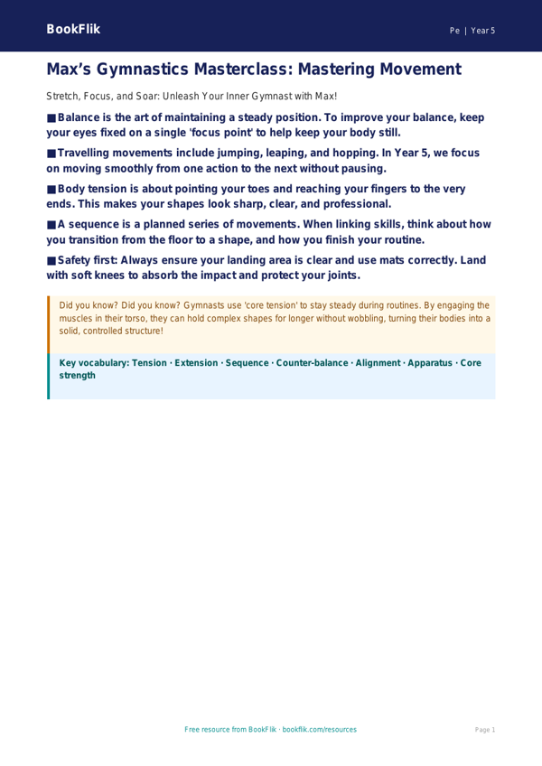 Free Gymnastics Poster | Year 5 PE | BookFlik worksheet preview — Pe Gymnastics