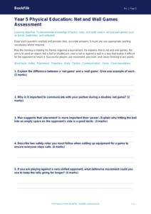 Net and Wall Games Assessment Year 5 | Free PE Resource | BookFlik