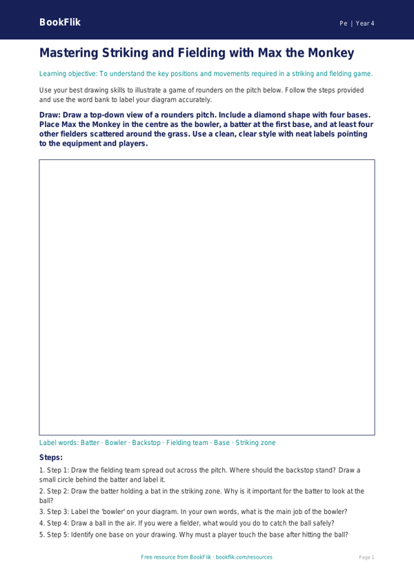 Striking and Fielding Drawing Sheet | Year 4 PE | BookFlik worksheet preview — Pe Striking And Fielding