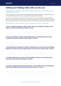 Free Striking And Fielding Worksheet | Year 4 | PE | BookFlik