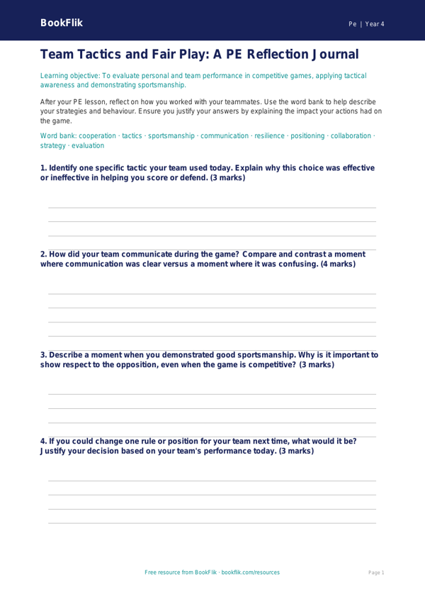 Year 4 Team Games Planning Template | Australian Curriculum PE worksheet preview — Pe Team Games