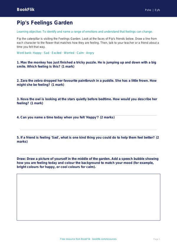 Free Feelings Activity Sheet | Foundation | HASS / Personal Development | BookFlik worksheet preview — Pshe Feelings