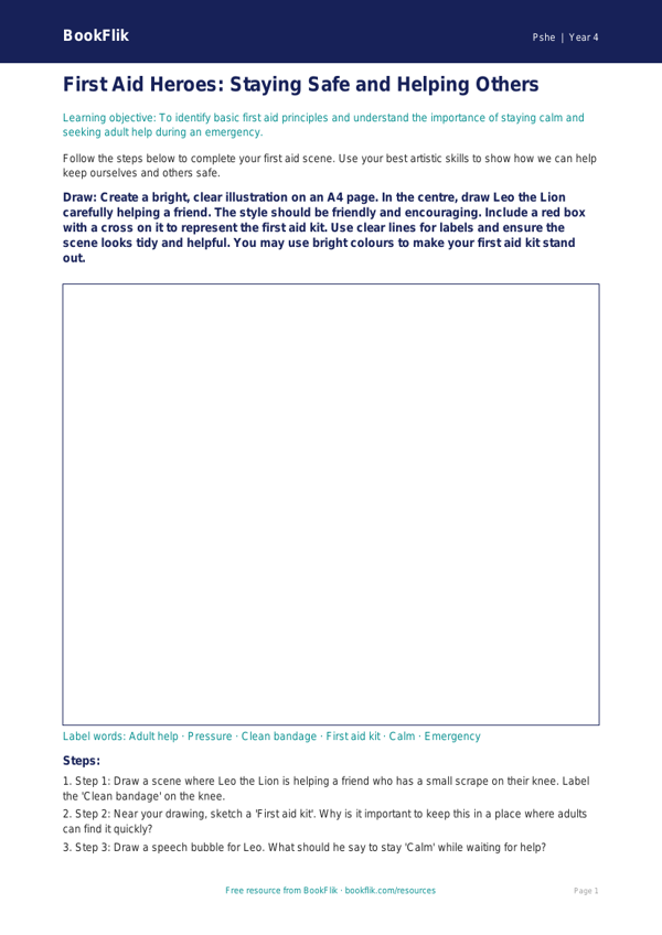 Free First Aid Drawing Sheet | Year 4 | HASS / Personal Development | BookFlik worksheet preview — Pshe First Aid