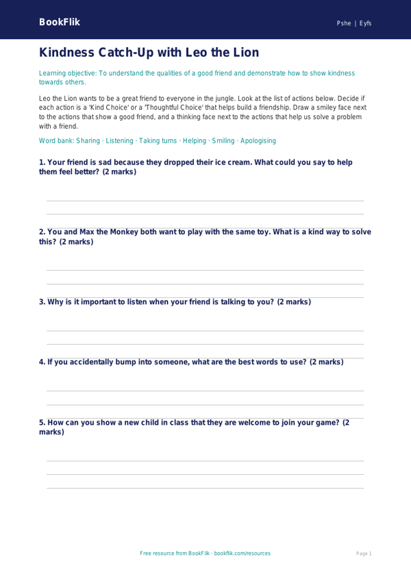 Free Friendship Activity Sheet | Foundation | HASS / Personal Development | BookFlik worksheet preview — Pshe Friendship