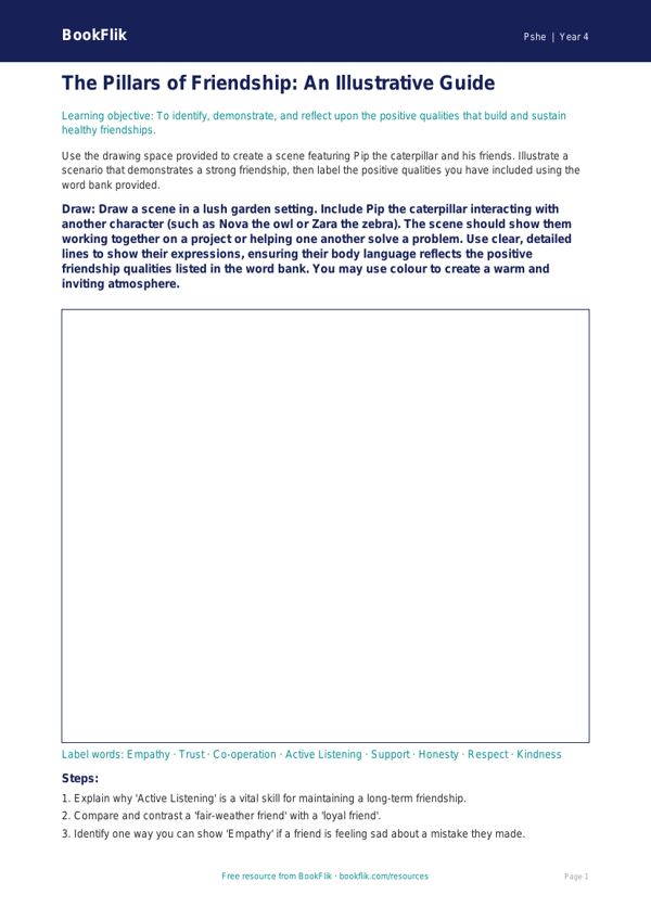Free Friendship Drawing Sheet | Year 4 | HASS / Personal Development | BookFlik worksheet preview — Pshe Friendship