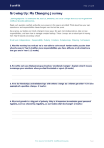 Free Growing Up Worksheet | Year 5 | HASS / Personal Development | BookFlik