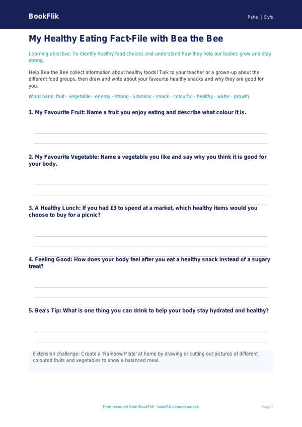 Free Healthy Eating Template | Foundation | HASS / Personal Development | BookFlik worksheet preview — Pshe Healthy Eating