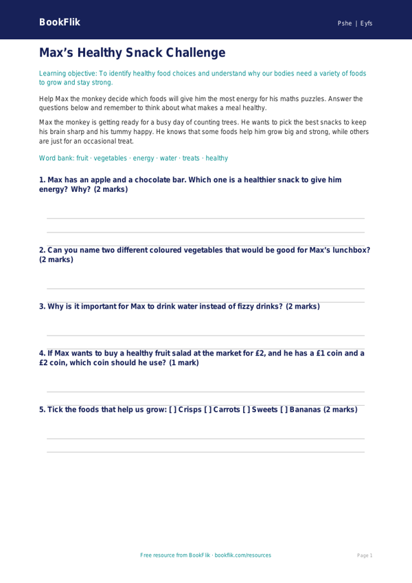 Free Healthy Eating Worksheet | Foundation | HASS / Personal Development | BookFlik worksheet preview — Pshe Healthy Eating