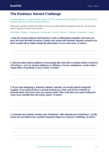 Free Kindness Advent Worksheet | Year 4 | HASS / Personal Development | BookFlik