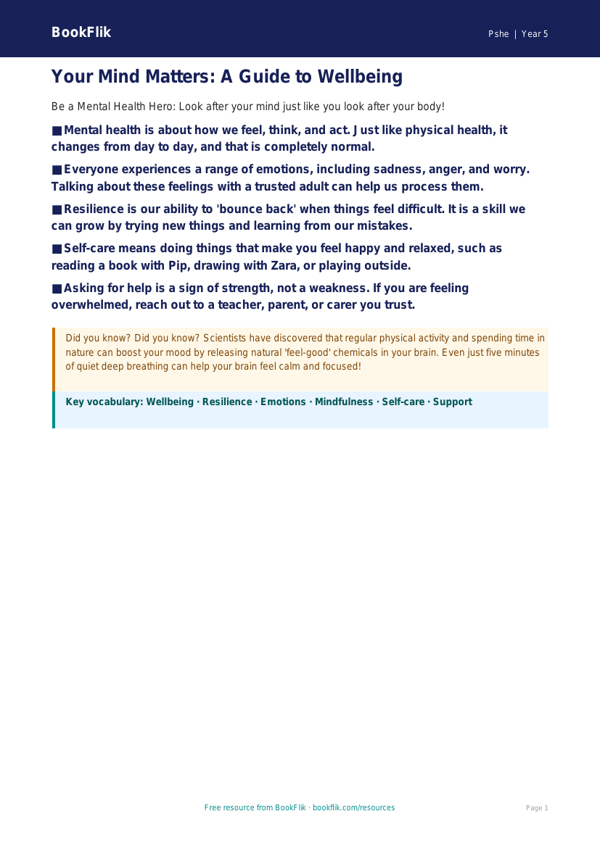 Free Mental Health Poster | Year 5 | HASS / Personal Development | BookFlik worksheet preview — Pshe Mental Health