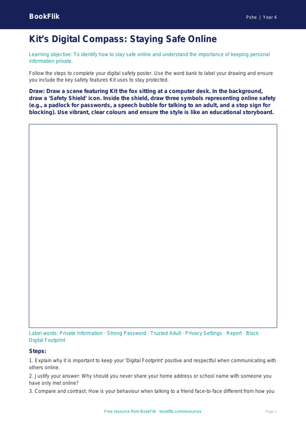 Free Online Safety Drawing Sheet | Year 4 | HASS / Personal Development | BookFlik worksheet preview — Pshe Online Safety