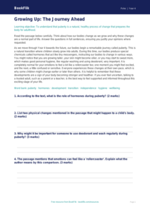 Puberty Comprehension Activity | Year 4 Health & PE | BookFlik